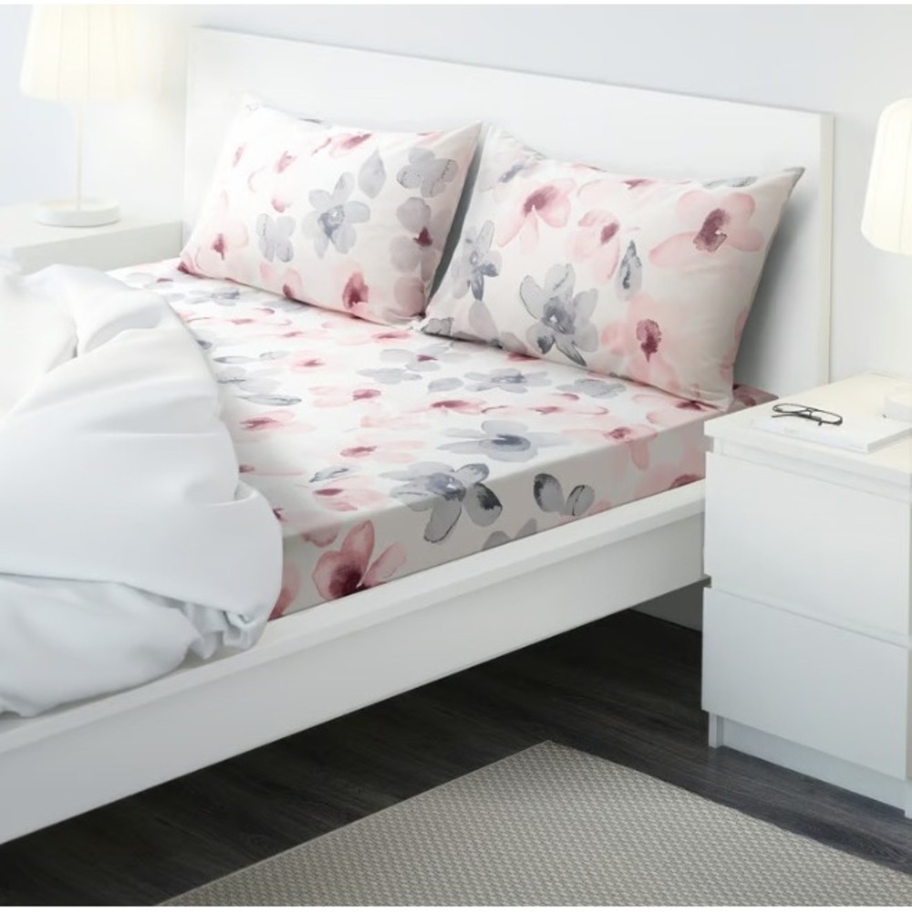 IKEA LAPPNYCKLAR King Duvet Cover Pink Gray Floral 253x218cm Cotton